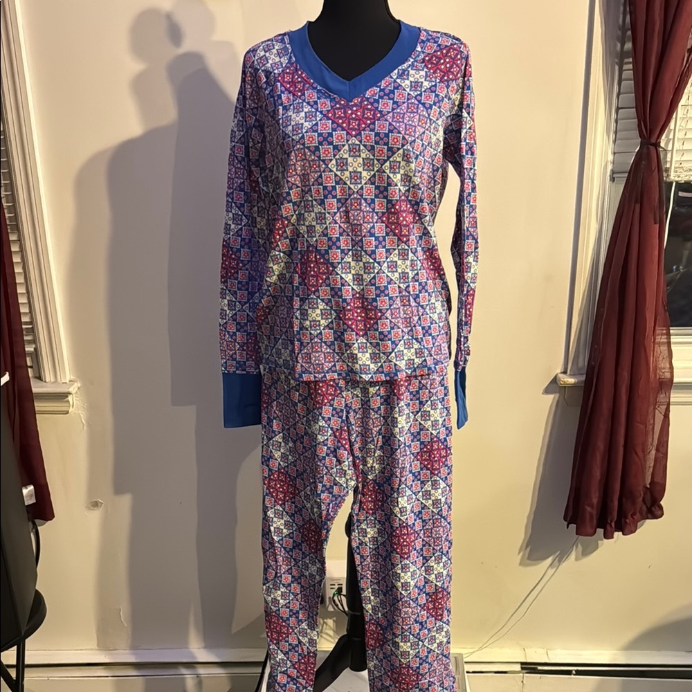 Joe Boxer Blue and Pink Pajamas with Long Sleeves and Geometric Pattern